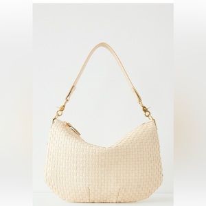 Clare V Moyen Messenger Cream NWT handbag woven checker leather $485 NEW